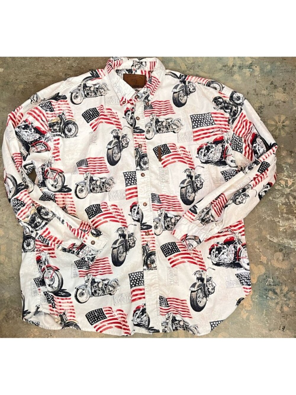 Clearwater Outfitters Shirt Button Down White Motorcycle USA Flag Print XXL